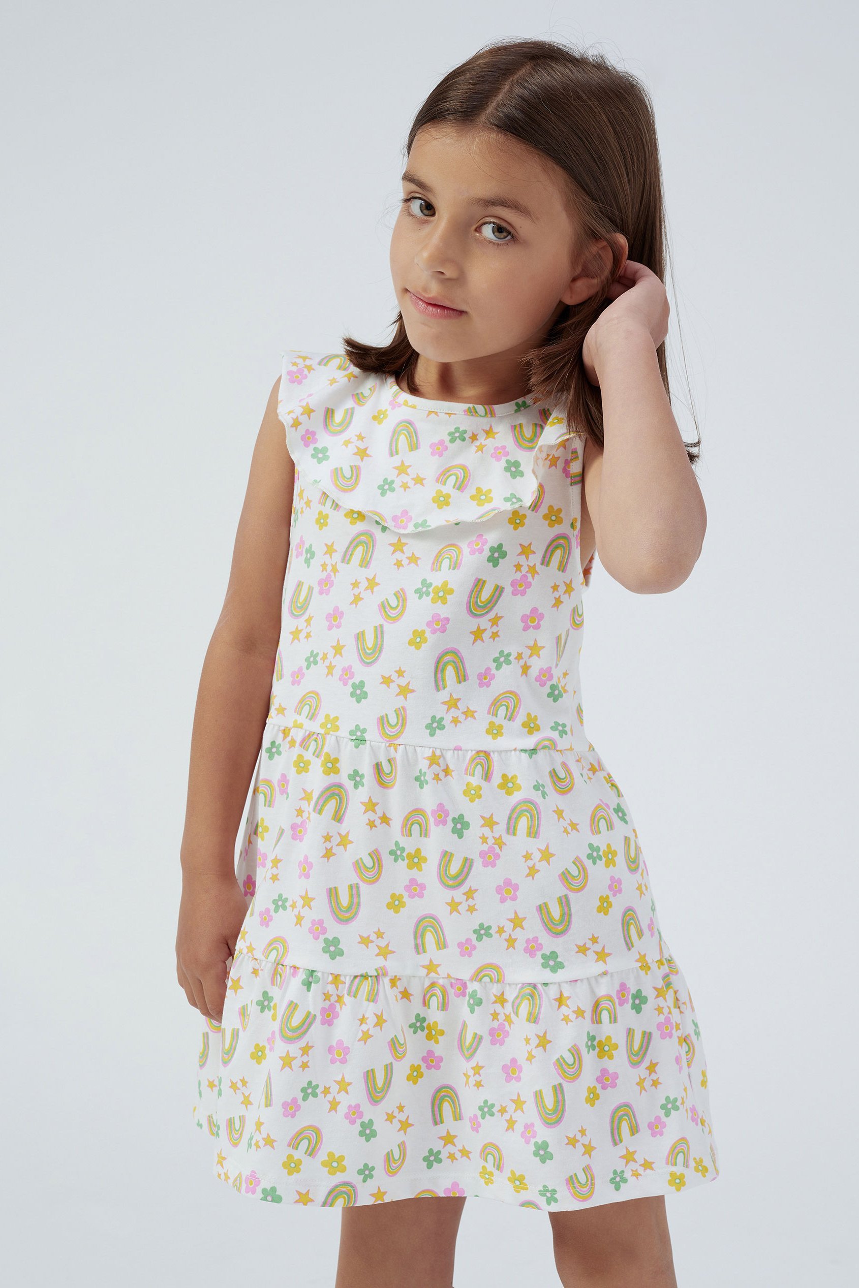 Girls Ruffle Neck Jersey Dress