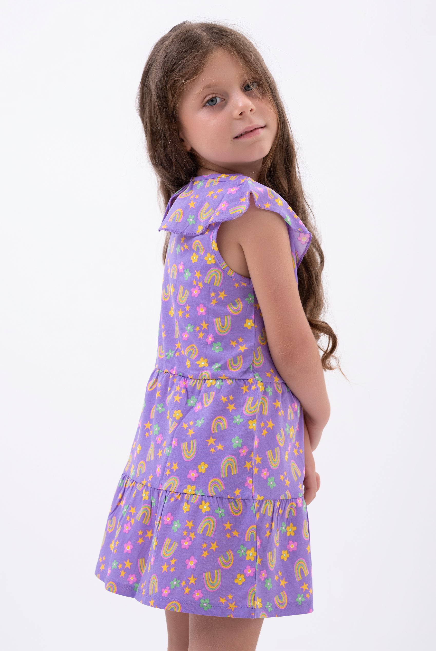 Girls Ruffle Neck Jersey Dress