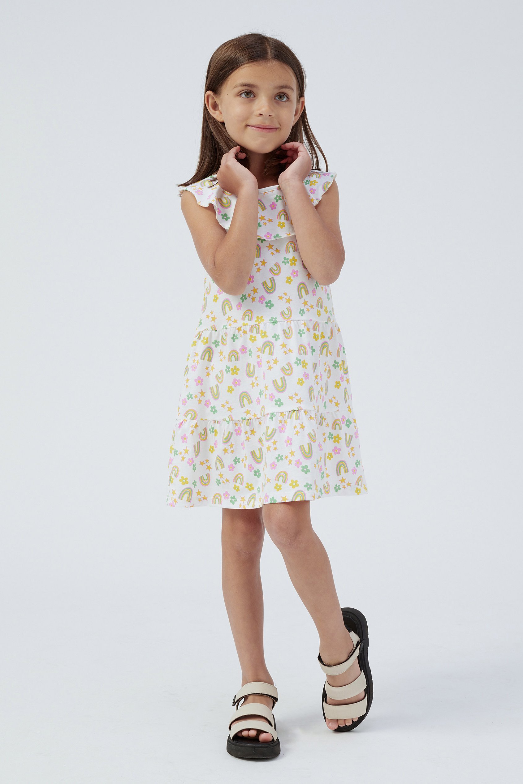 Girls Ruffle Neck Jersey Dress