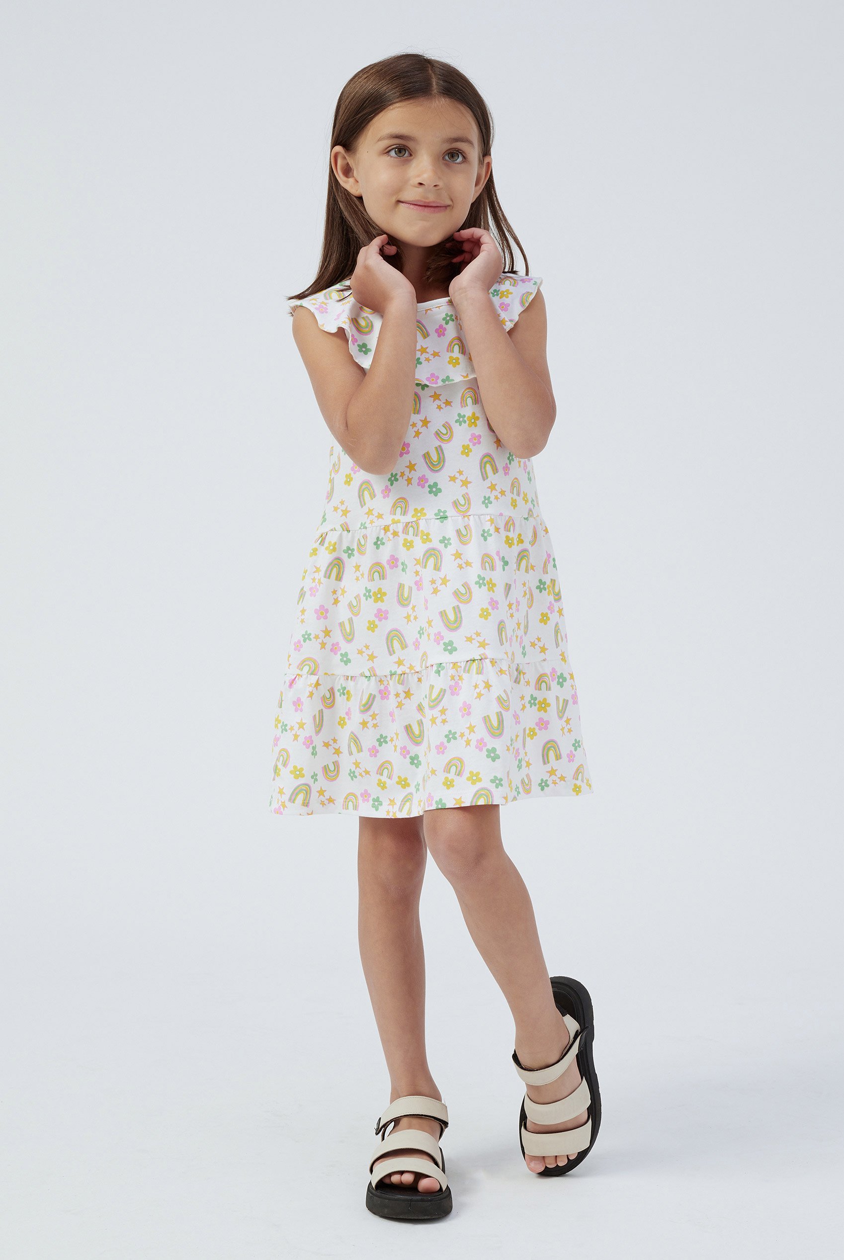 Girls Ruffle Neck Jersey Dress
