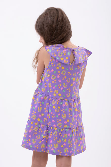 Girls Purple Ruffle Neck Jersey Dress