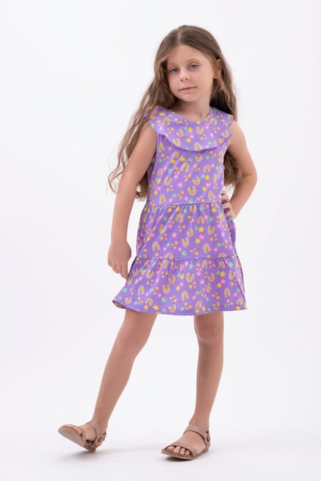 Girls Blue Ruffle Neck Jersey Dress