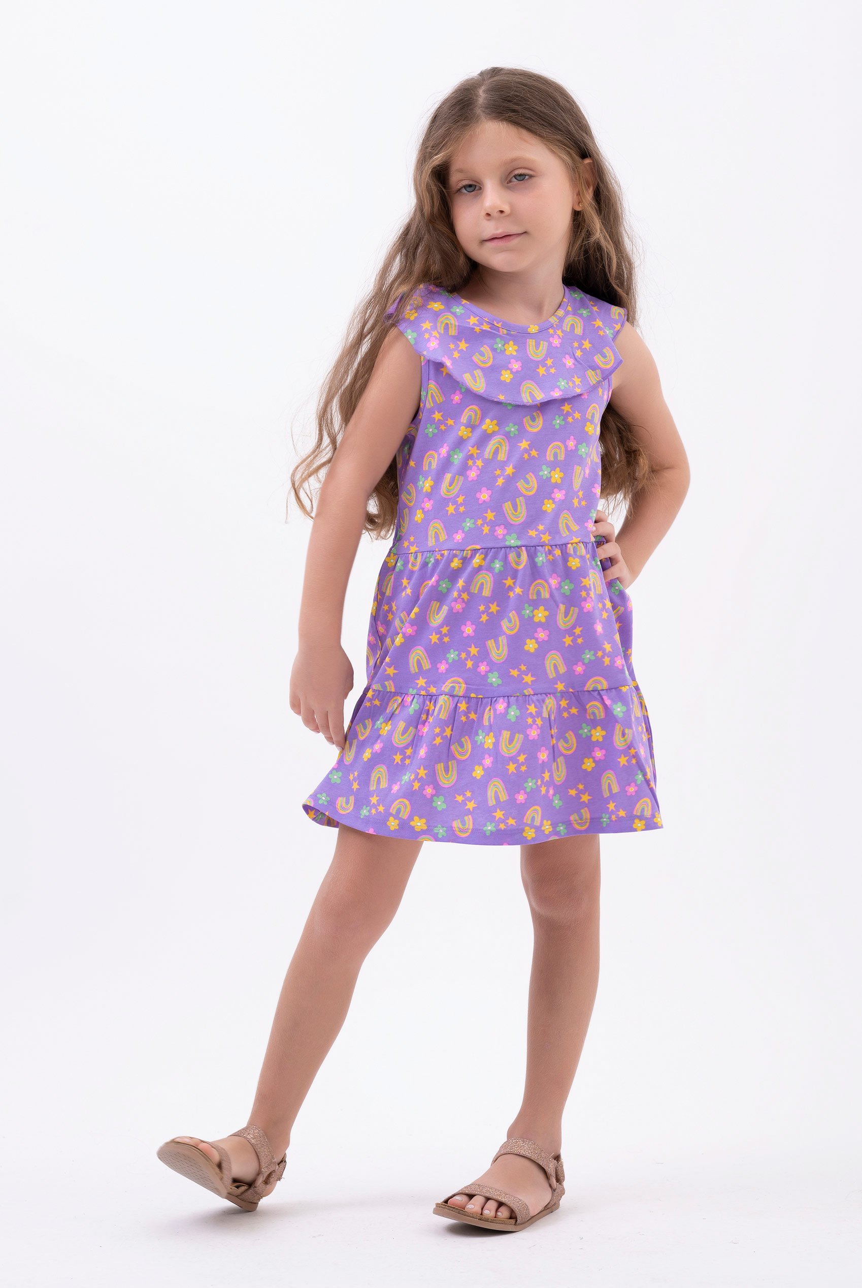 Girls Ruffle Neck Jersey Dress