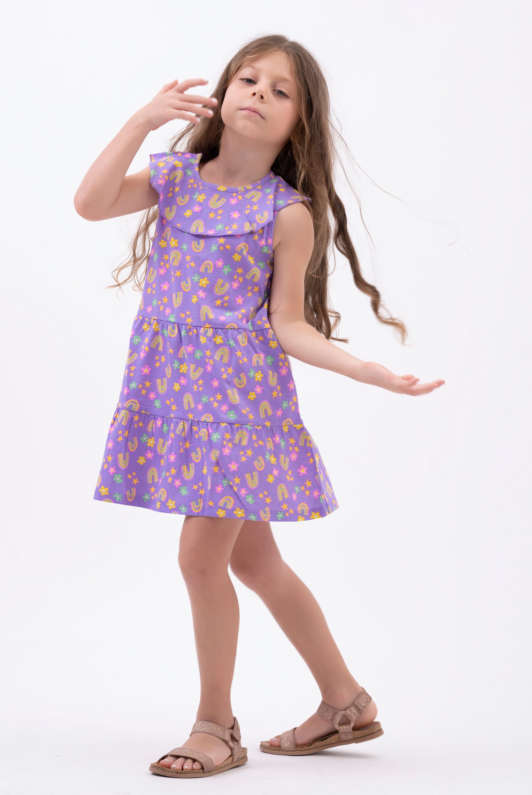Girls Ruffle Neck Jersey Dress