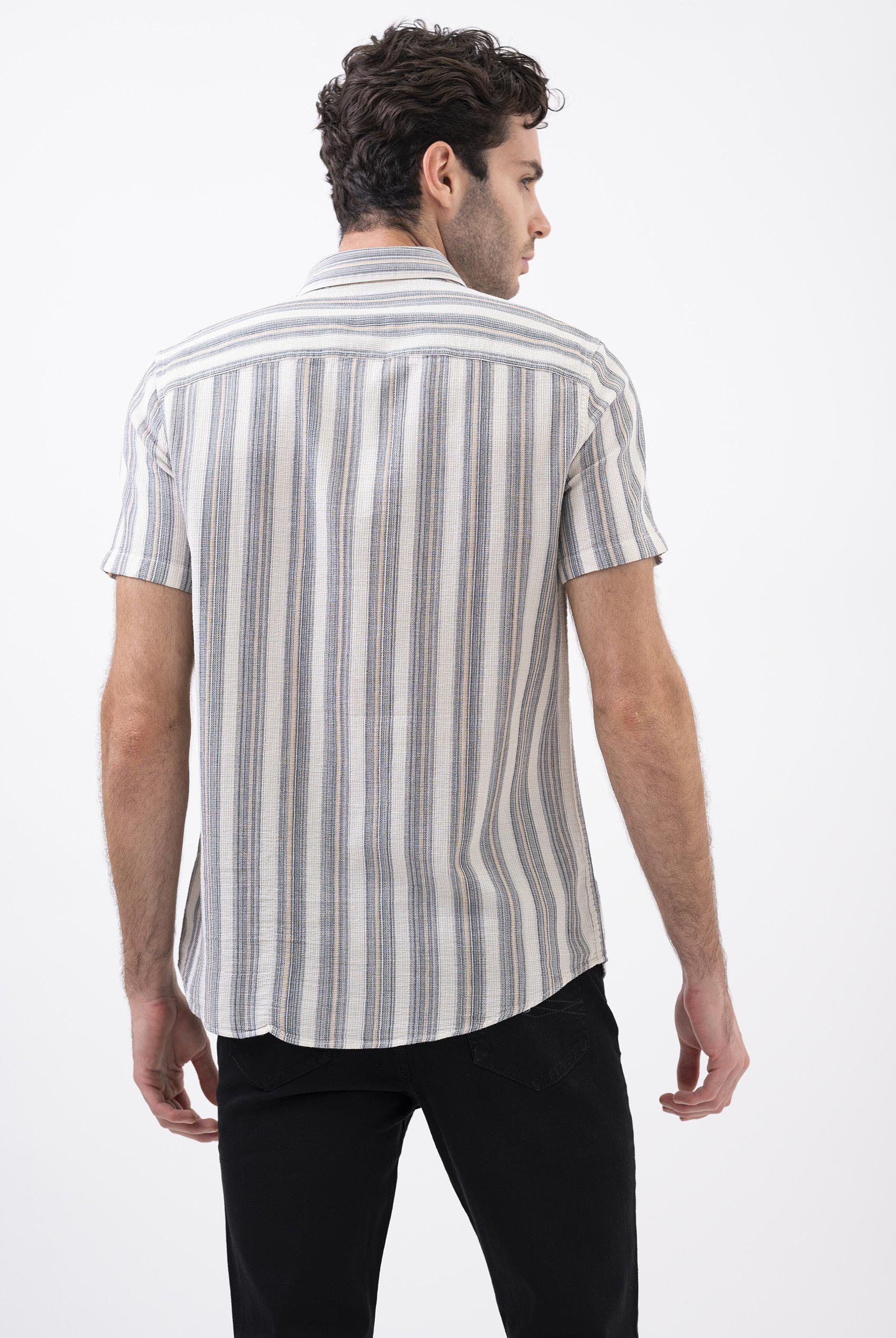 Smoke Stripe Kent Collar Short Sleeve Shirt