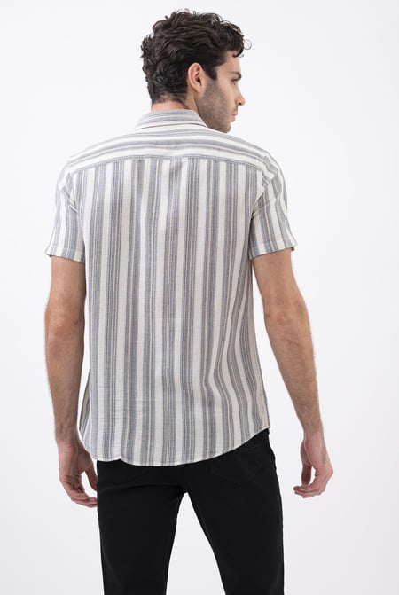 Multicoloured Smoke Stripe Kent Collar Short Sleeve Shirt
