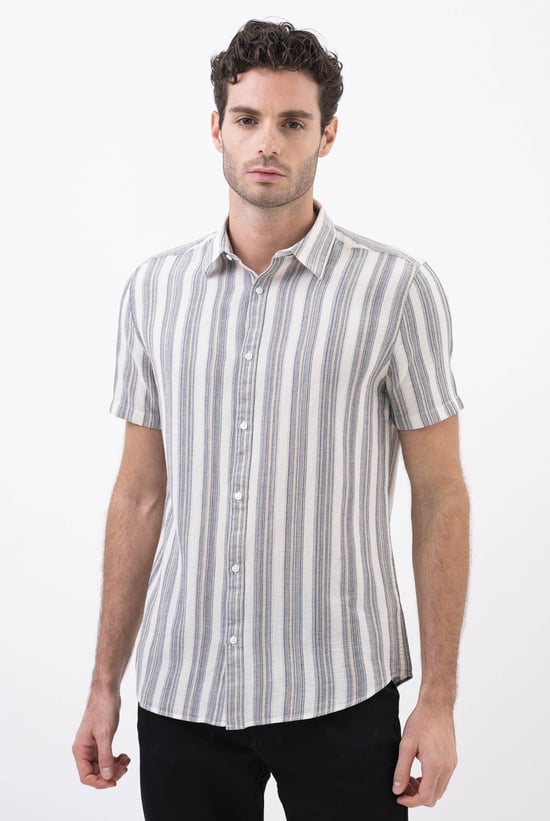 Smoke Stripe Kent Collar Short Sleeve Shirt