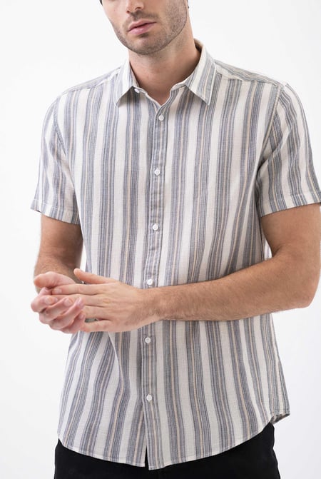 Multicoloured Smoke Stripe Kent Collar Short Sleeve Shirt