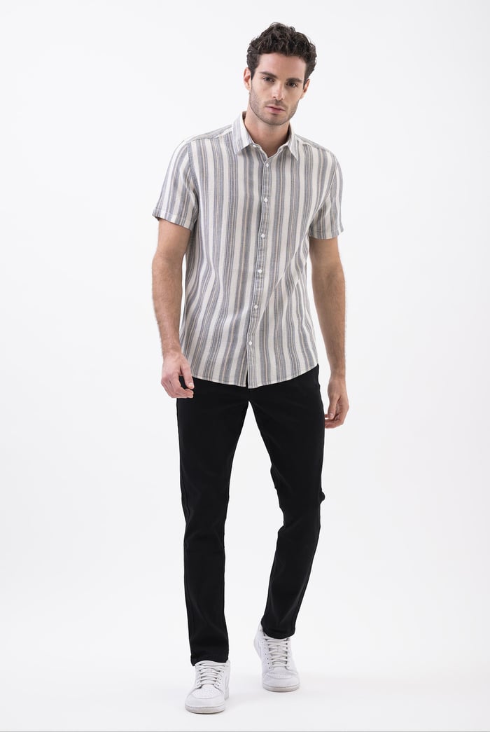 Smoke Stripe Kent Collar Short Sleeve Shirt