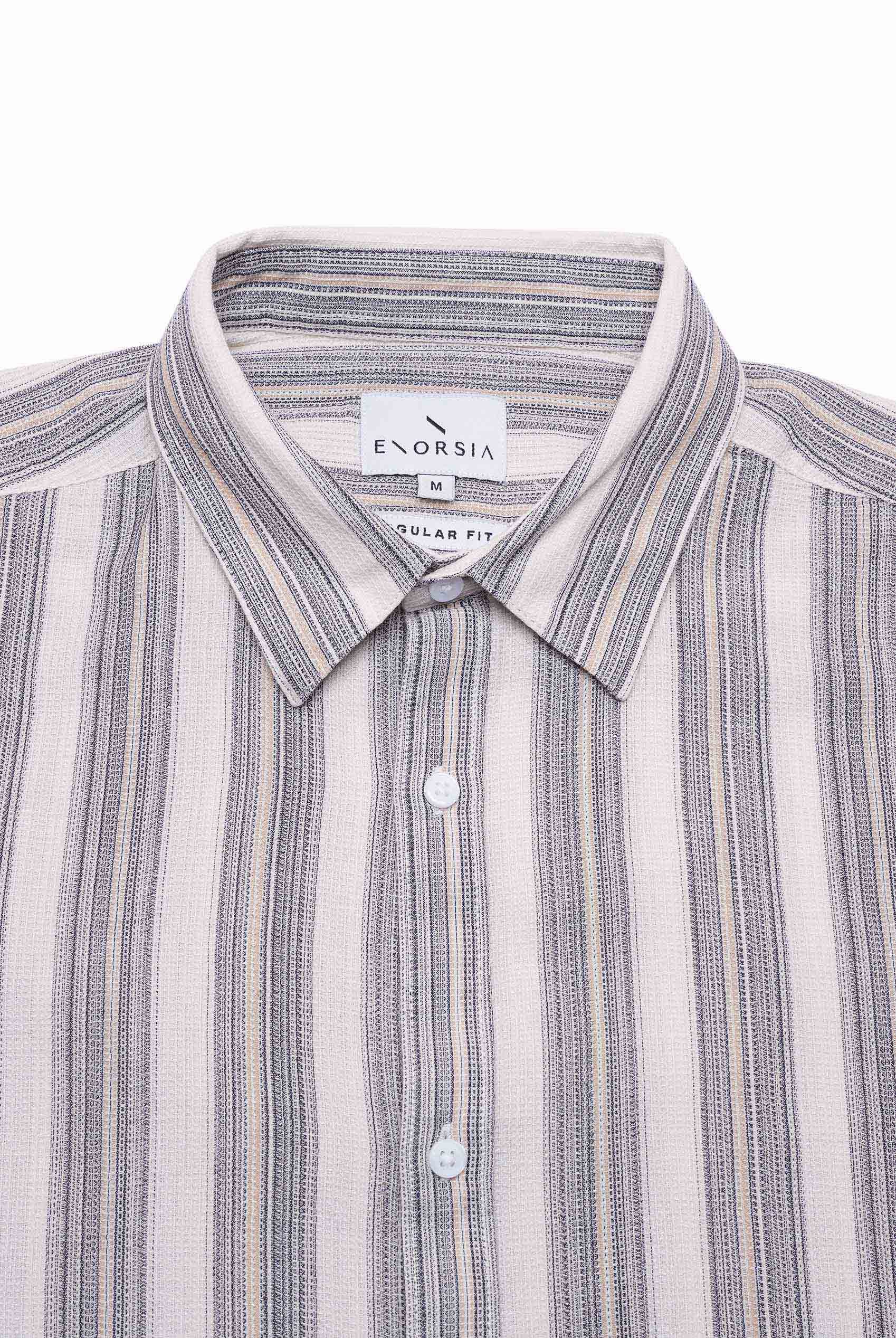 Smoke Stripe Kent Collar Short Sleeve Shirt