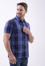 Yellow Blue Check Short Sleeve Casual Shirt