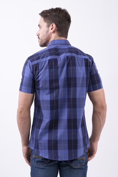 Yellow Blue Check Short Sleeve Casual Shirt