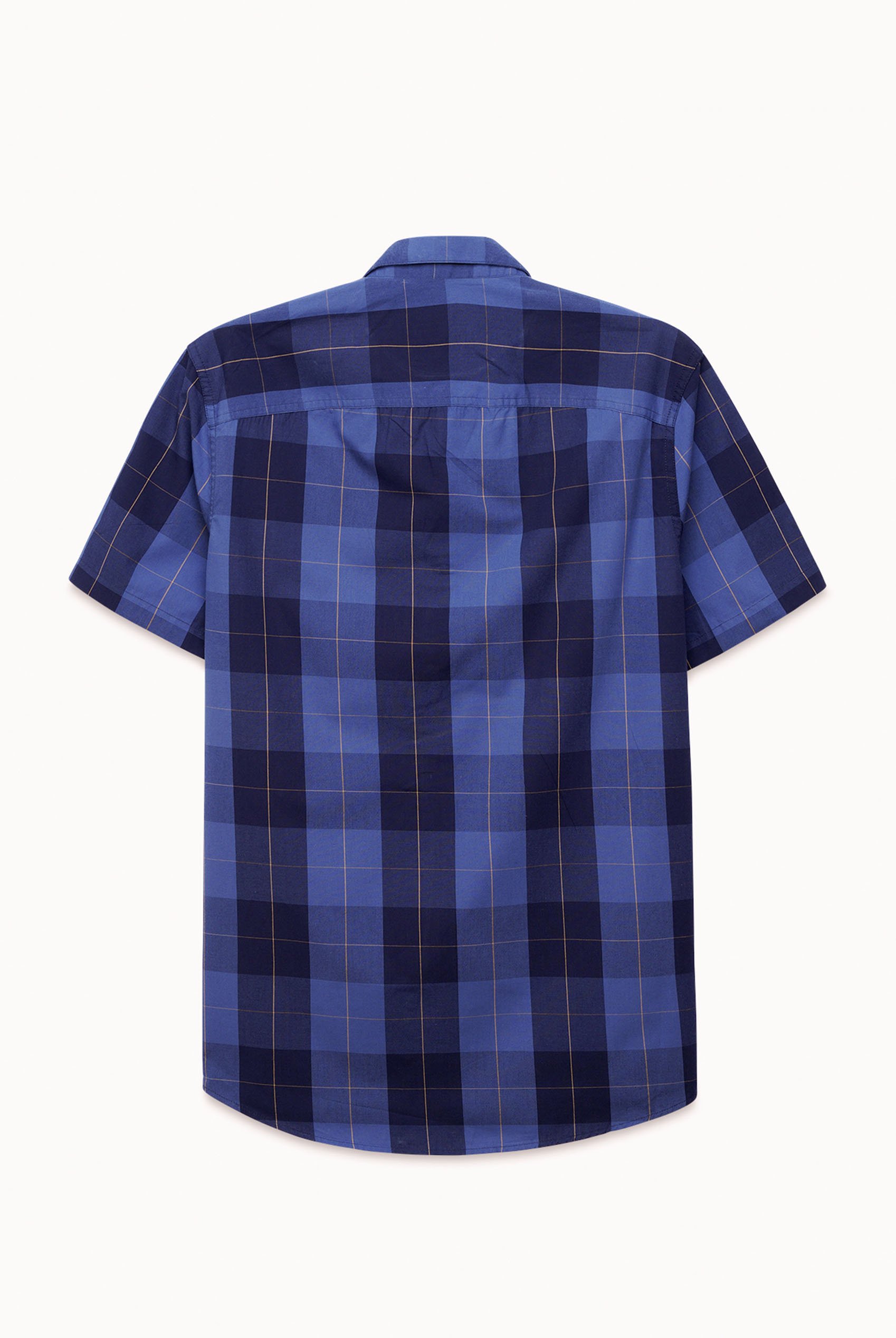Yellow Blue Check Short Sleeve Casual Shirt