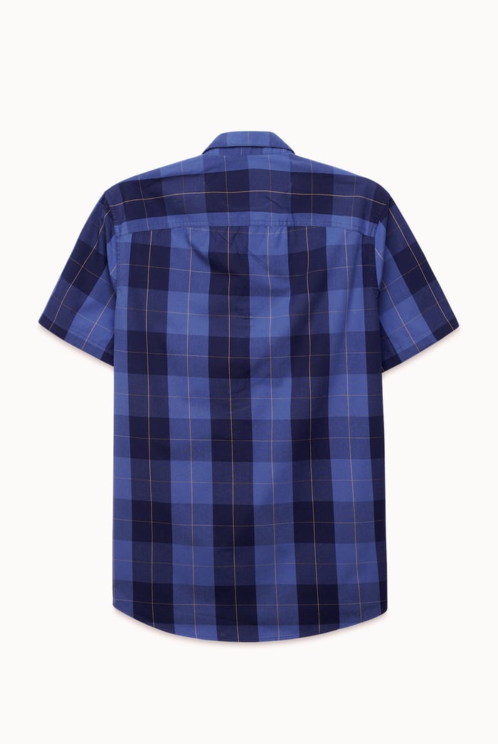 Yellow Blue Check Short Sleeve Casual Shirt