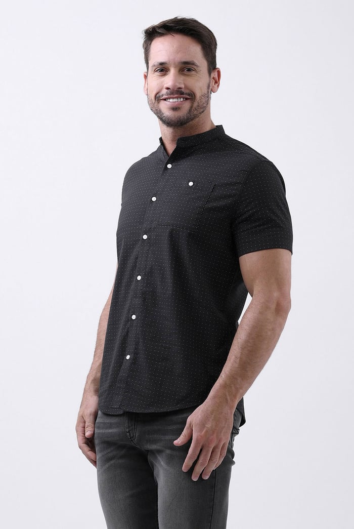 Printed Grandad Collar Short Sleeve Shirt