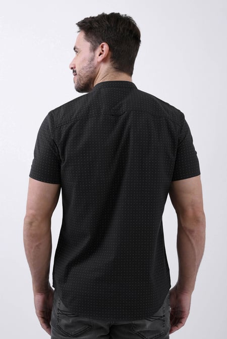 Printed Grandad Collar Short Sleeve Shirt