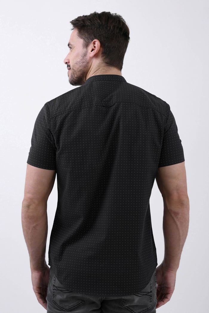 Printed Grandad Collar Short Sleeve Shirt