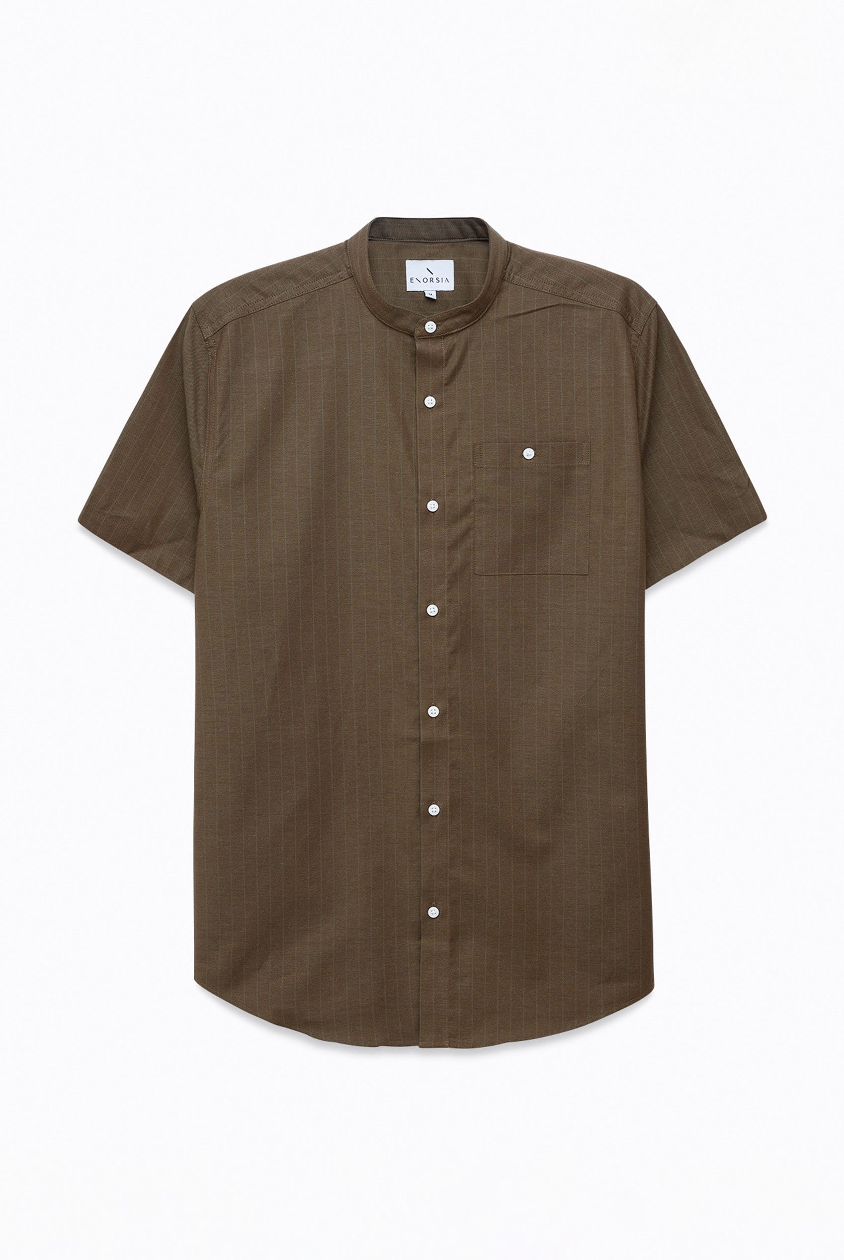Men Grandad Collar Short Sleeve Shirt
