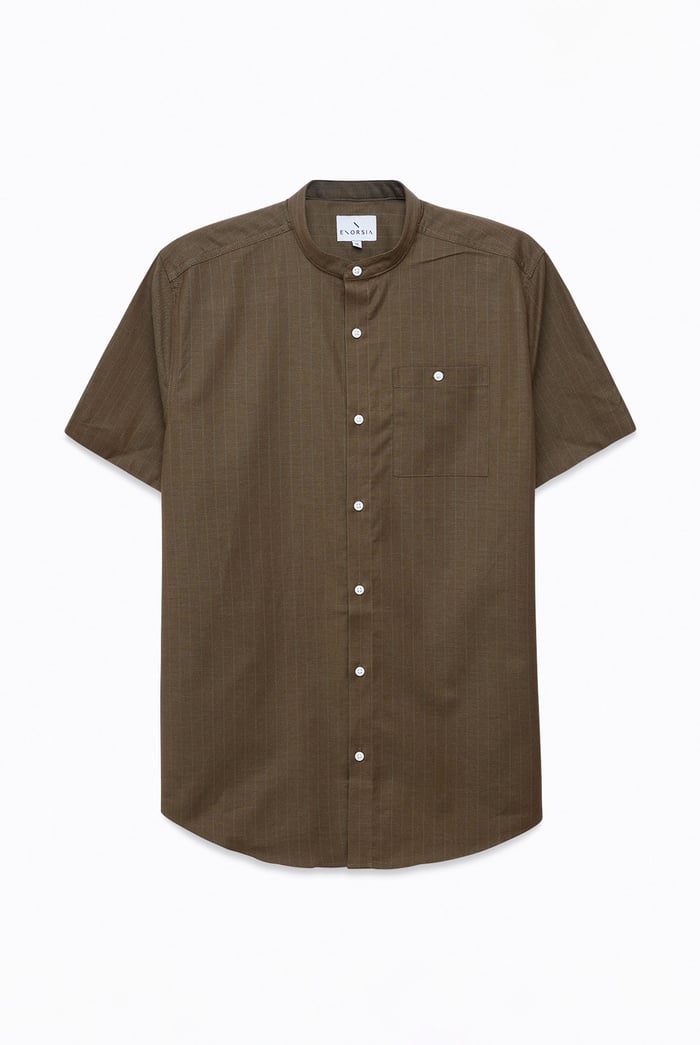Men Grandad Collar Short Sleeve Shirt