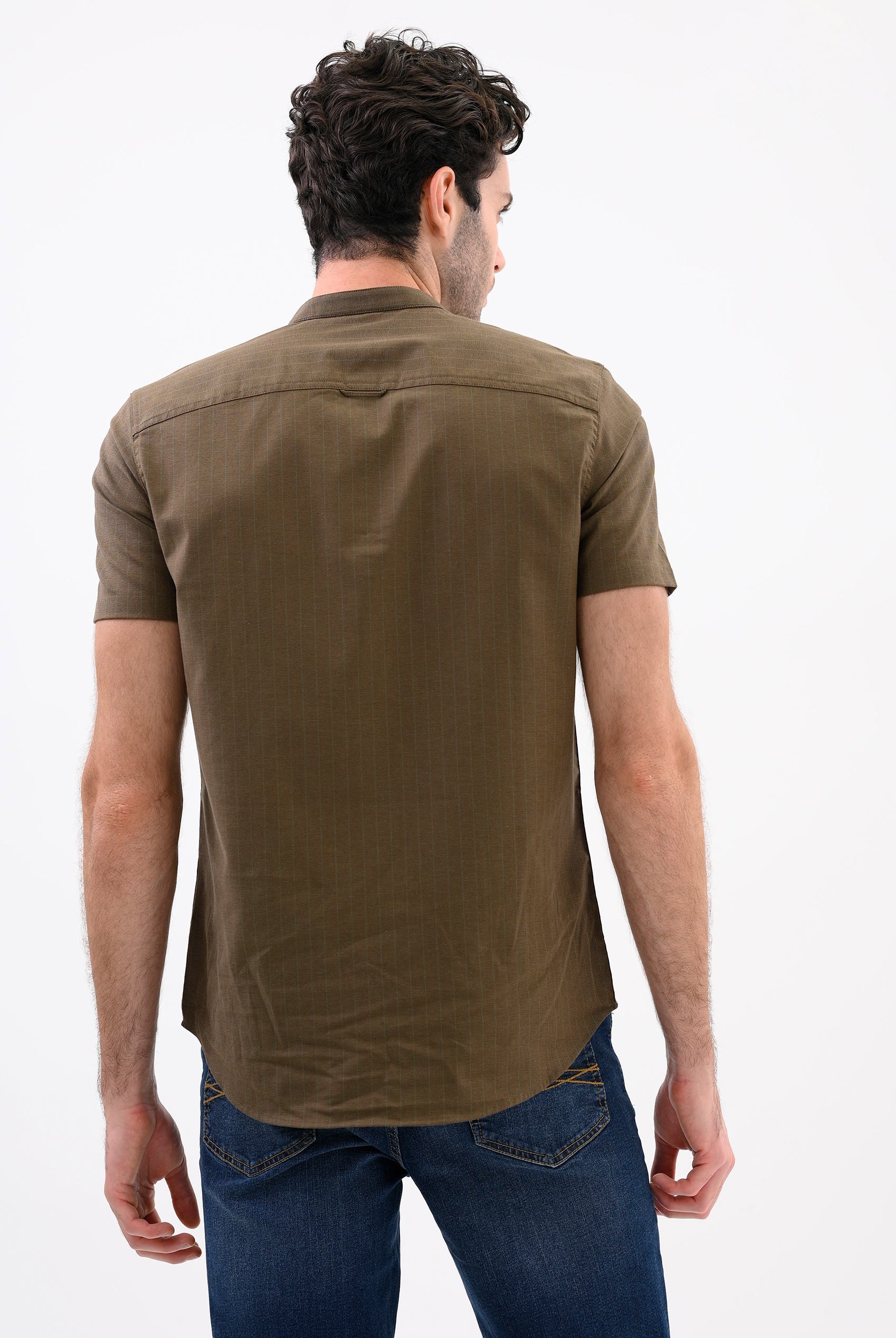 Men Grandad Collar Short Sleeve Shirt