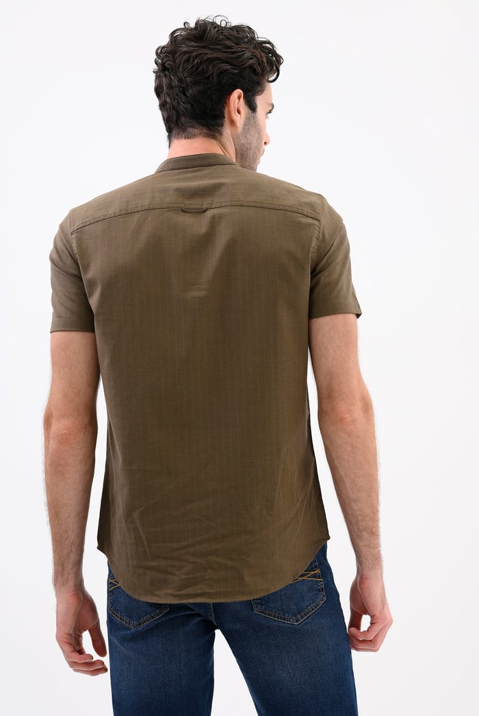 Men Grandad Collar Short Sleeve Shirt