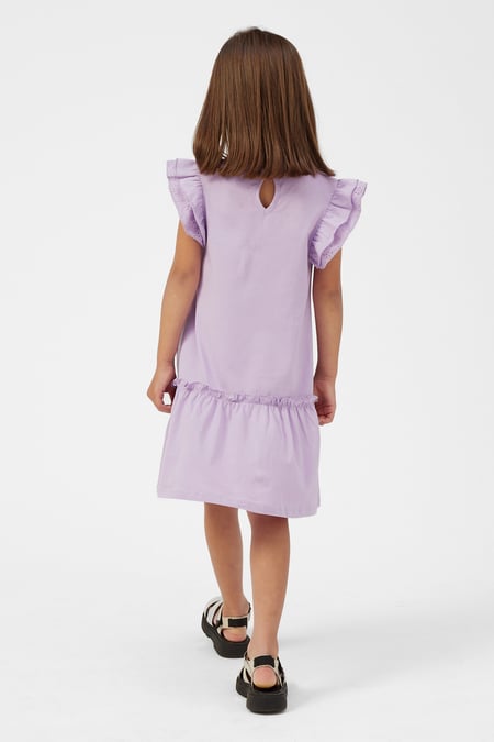 Girls Purple Ruffle Sleeve Jersey Dress