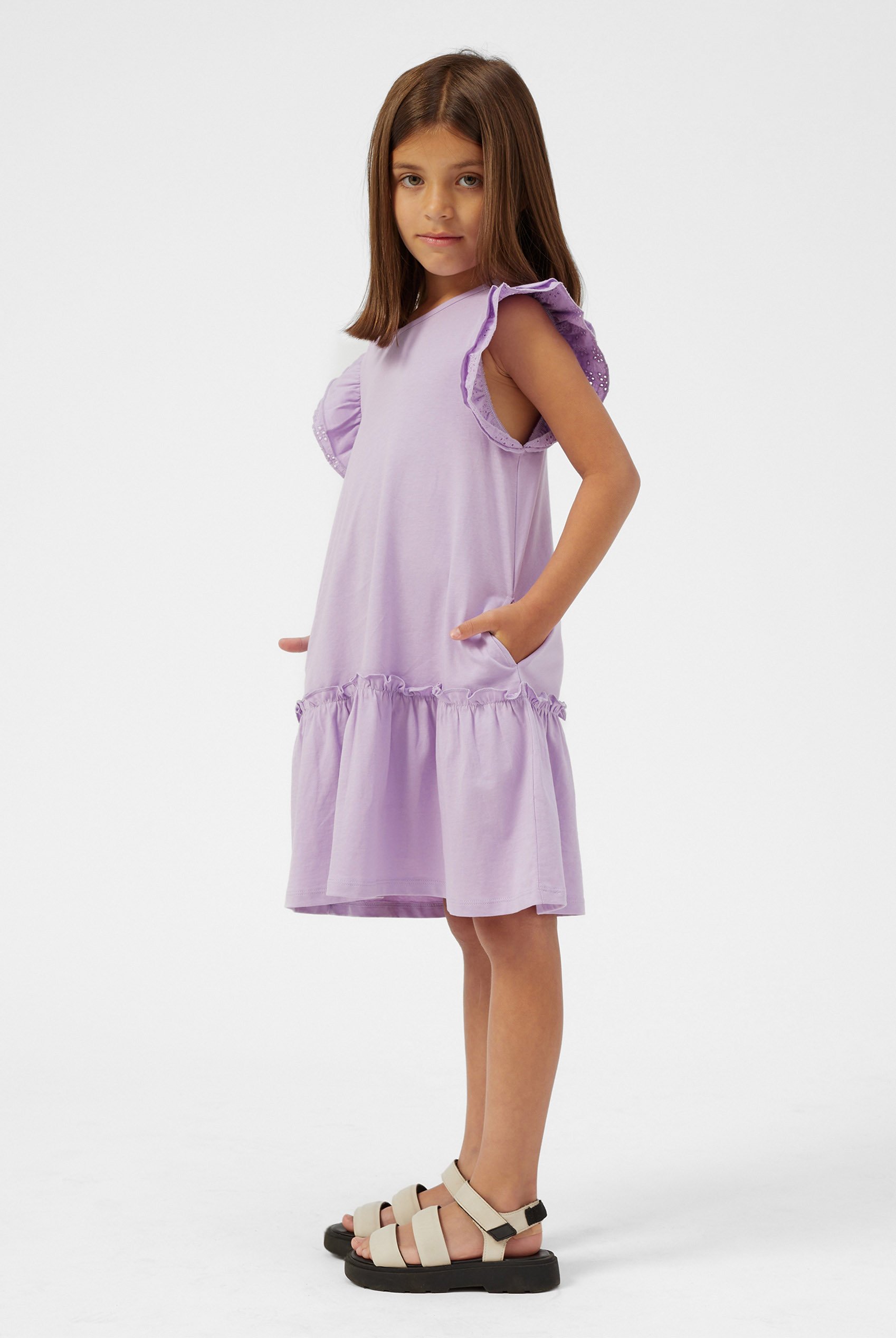 Girls Ruffle Sleeve Jersey Dress