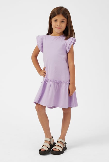 Girls Blue Ruffle Sleeve Jersey Dress
