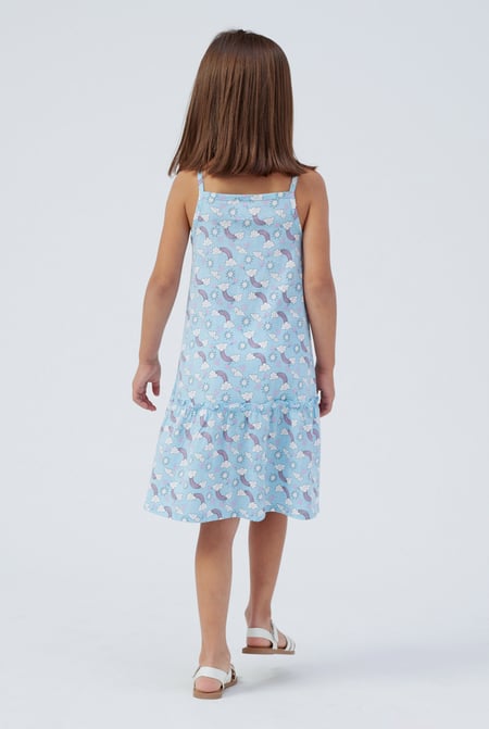 Girls Blue Sleeveless Tiered Jersey Dress