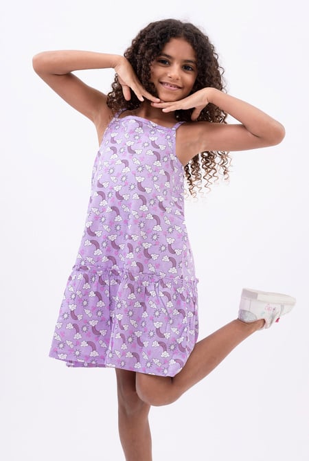 Girls Purple Sleeveless Tiered Jersey Dress