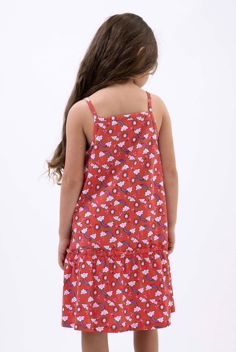 Girls Red Sleeveless Tiered Jersey Dress