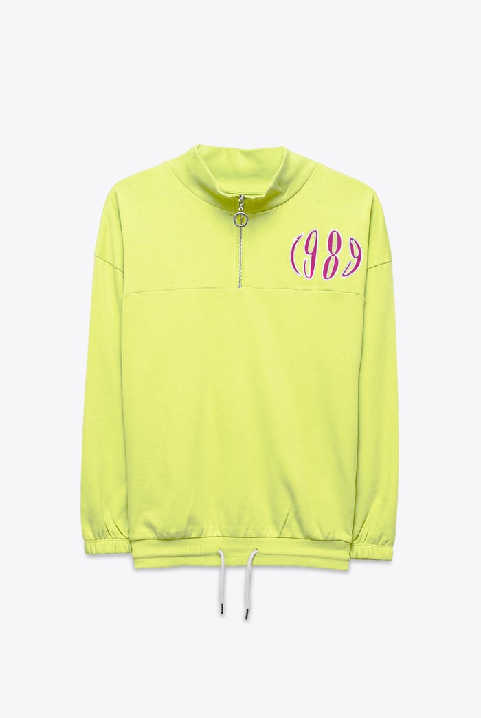 Half Zip High Neck Embroidery Sweatshirt