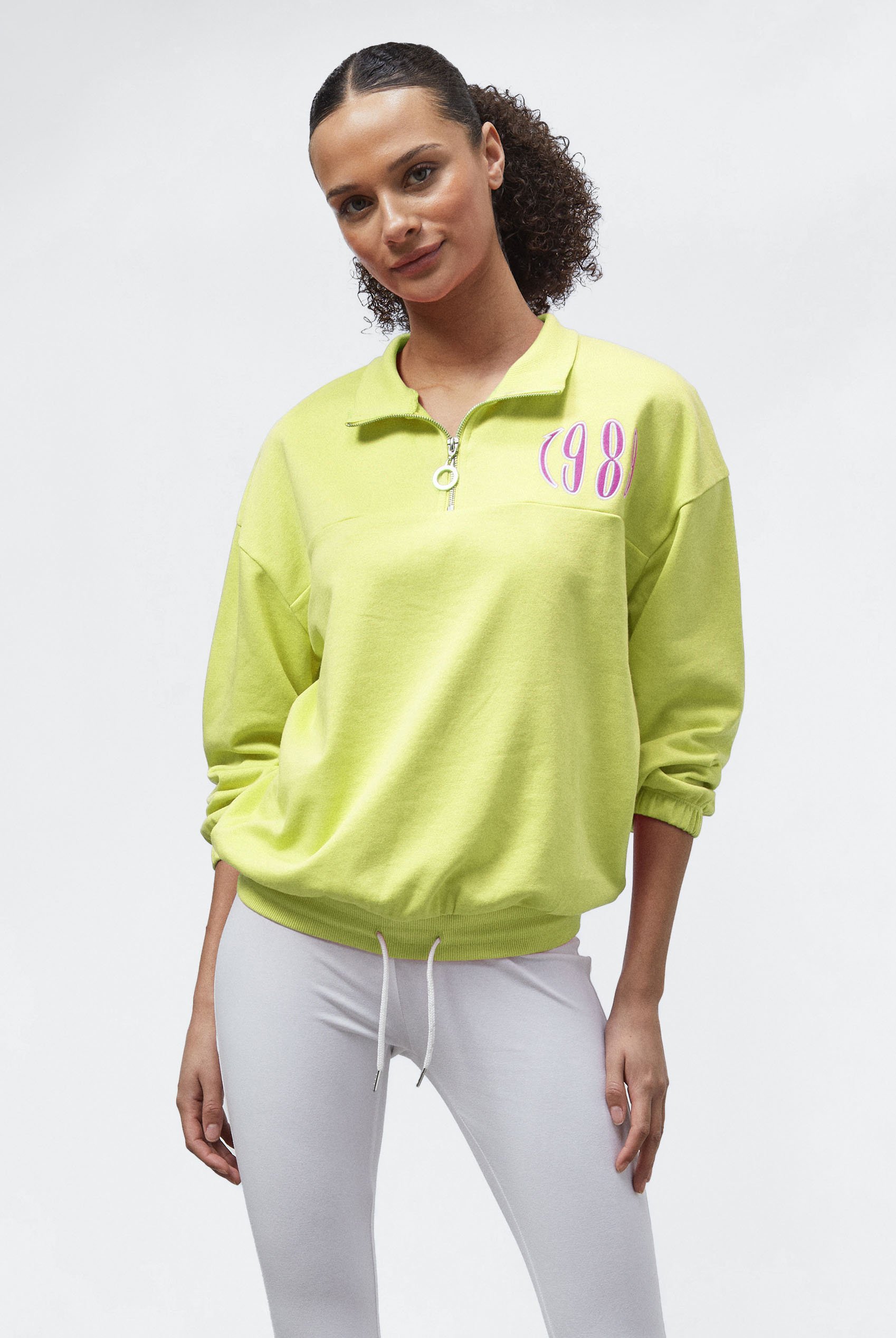 Half Zip High Neck Embroidery Sweatshirt