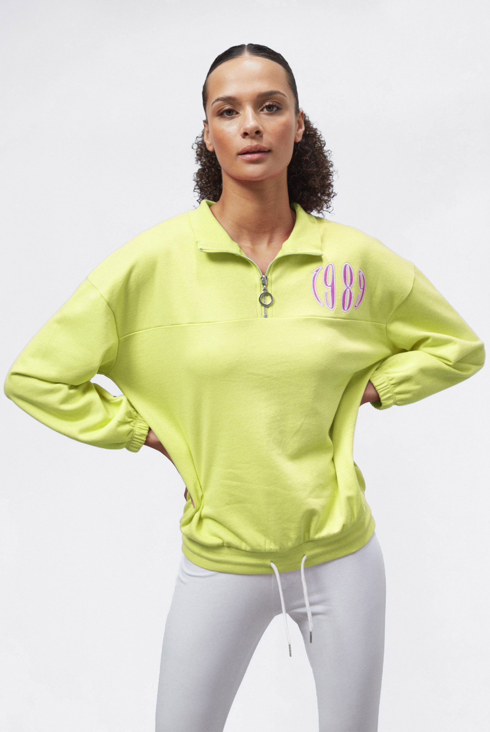 Half Zip High Neck Embroidery Sweatshirt