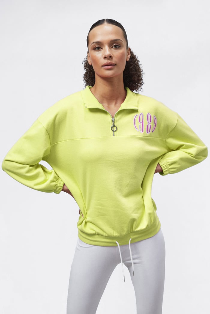 Half Zip High Neck Embroidery Sweatshirt