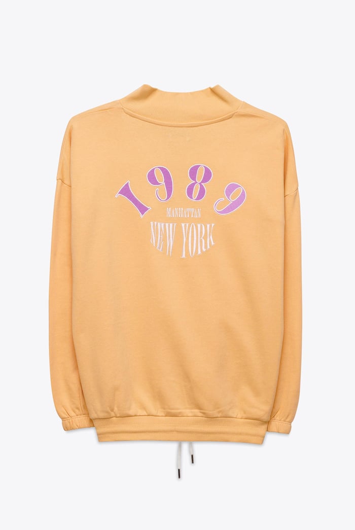 Half Zip High Neck Embroidery Sweatshirt