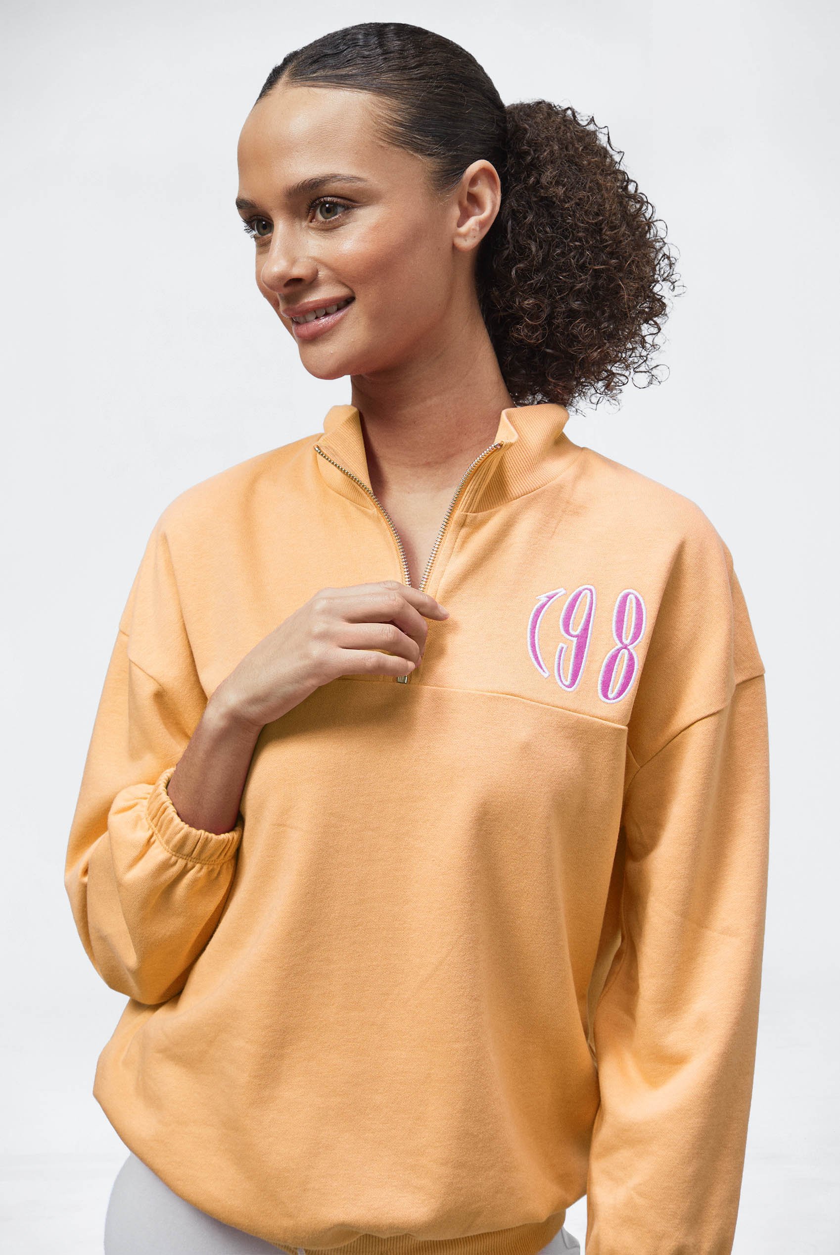 Half Zip High Neck Embroidery Sweatshirt
