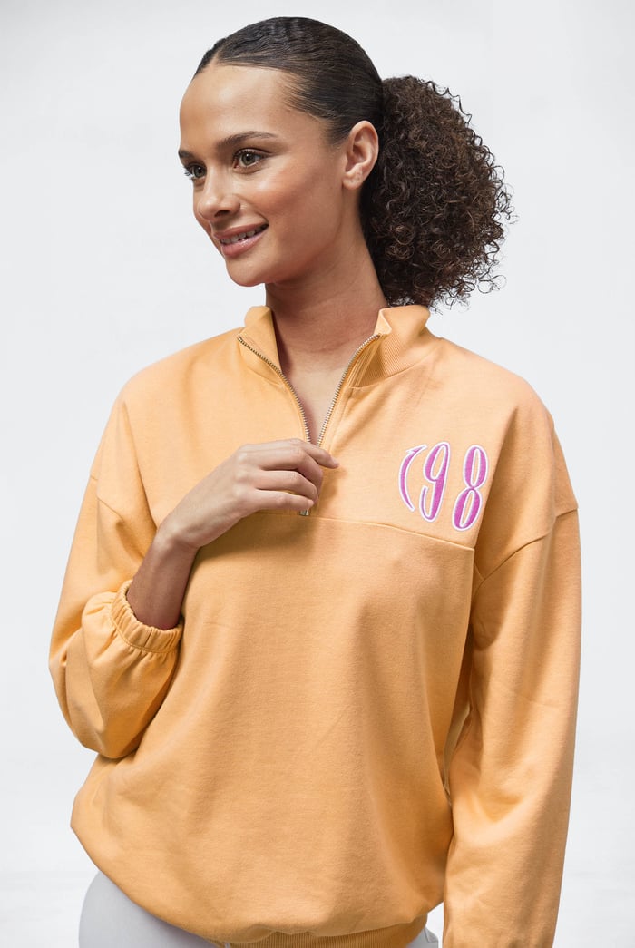 Half Zip High Neck Embroidery Sweatshirt