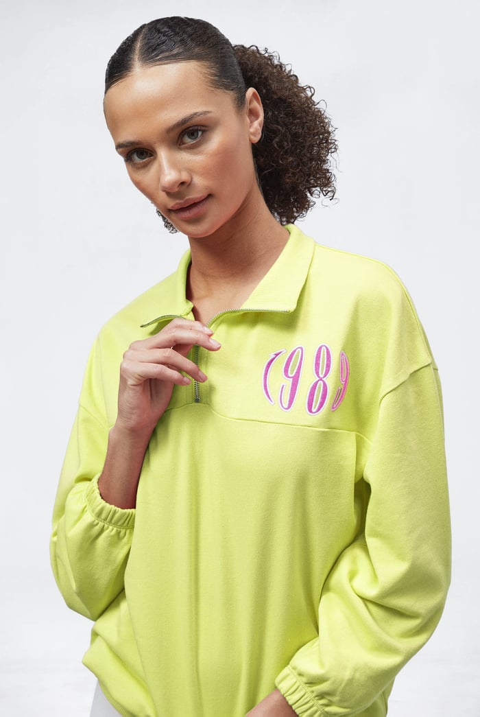 Half Zip High Neck Embroidery Sweatshirt