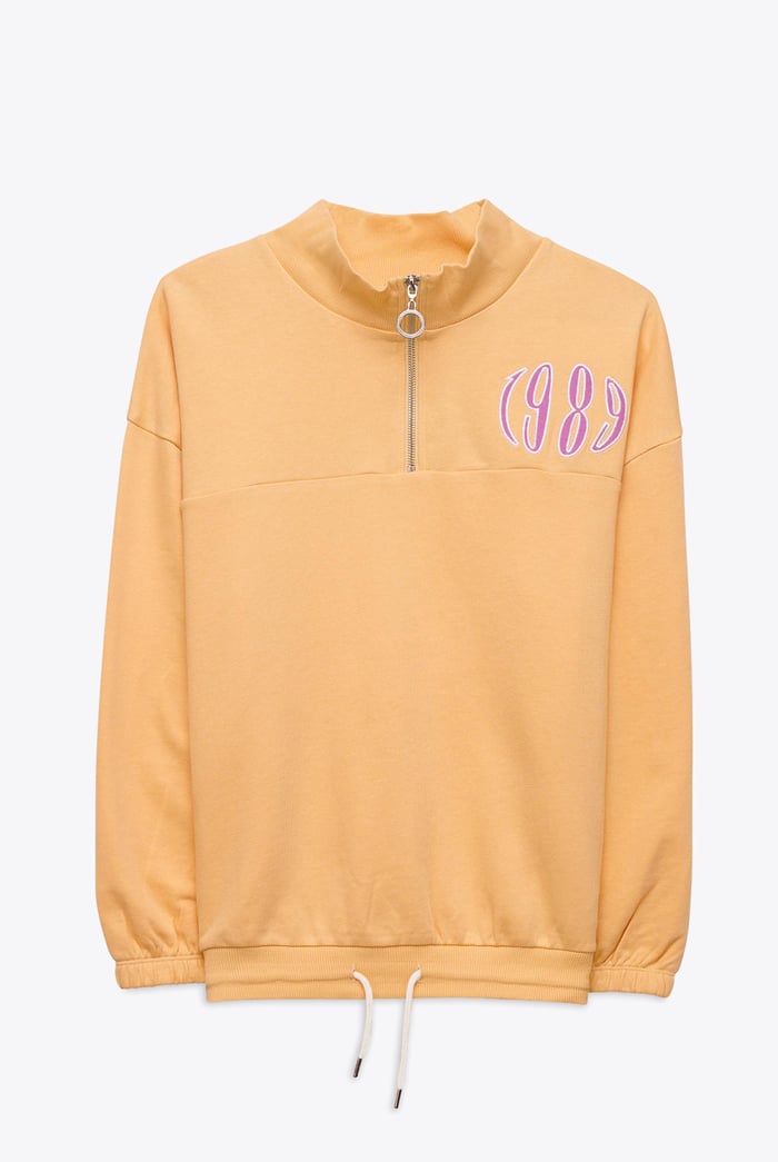 Half Zip High Neck Embroidery Sweatshirt