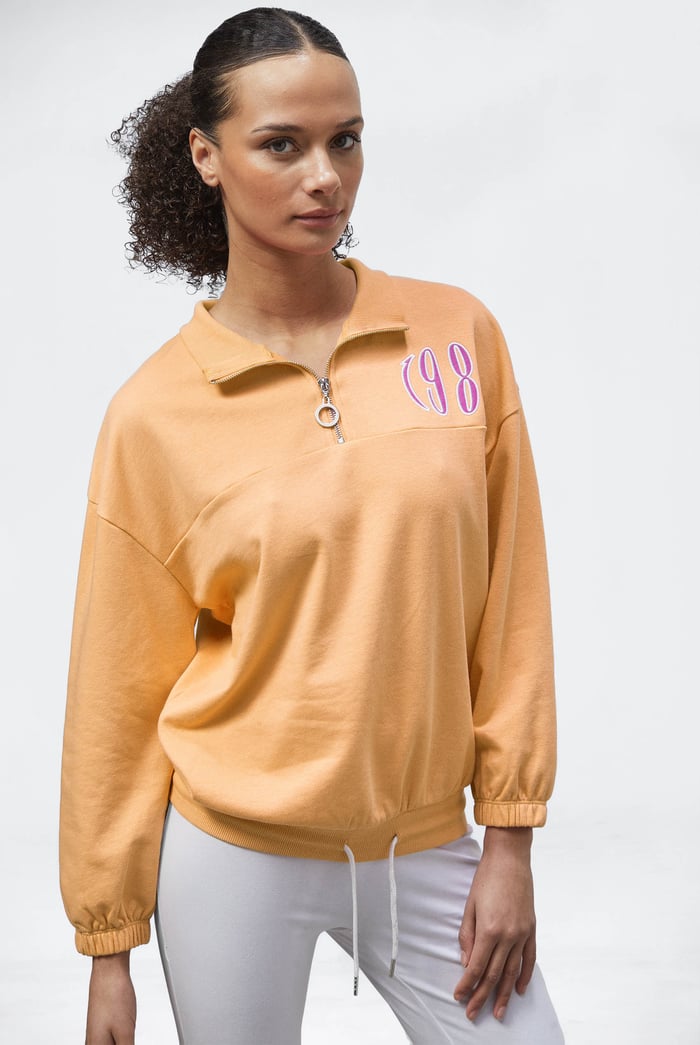 Half Zip High Neck Embroidery Sweatshirt