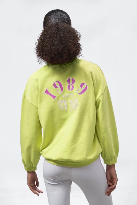 Green Half Zip High Neck Embroidery Sweatshirt