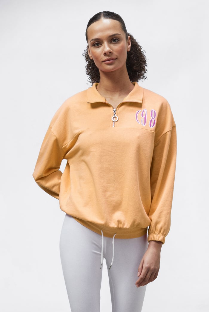 Half Zip High Neck Embroidery Sweatshirt