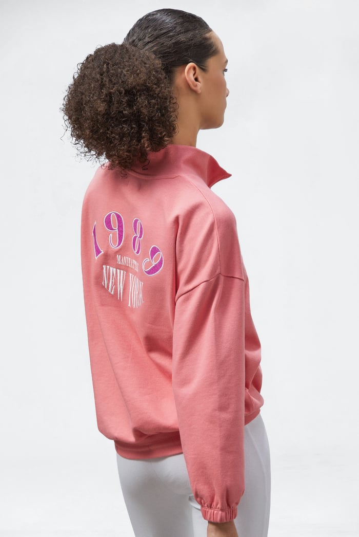 Half Zip High Neck Embroidery Sweatshirt