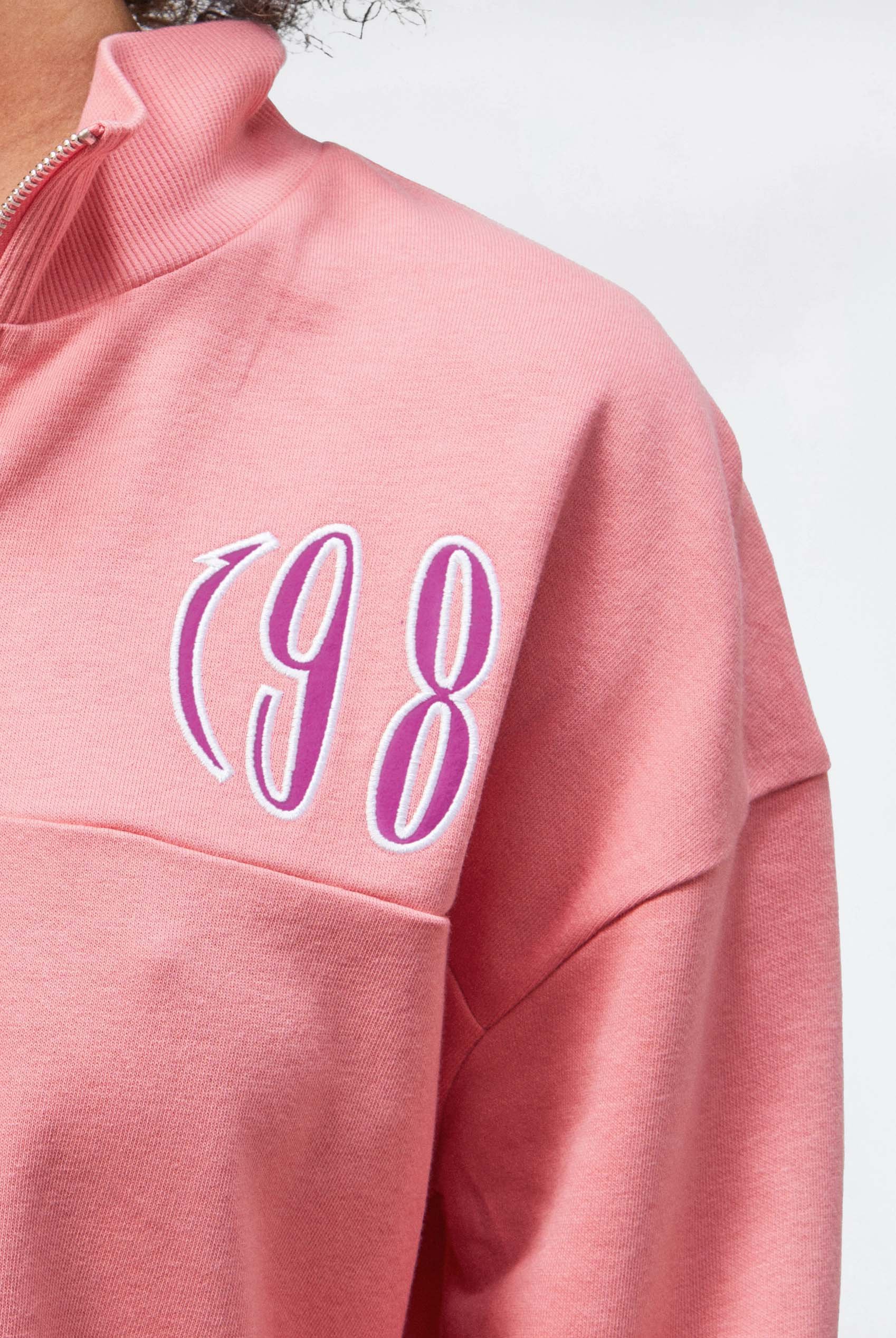 Half Zip High Neck Embroidery Sweatshirt