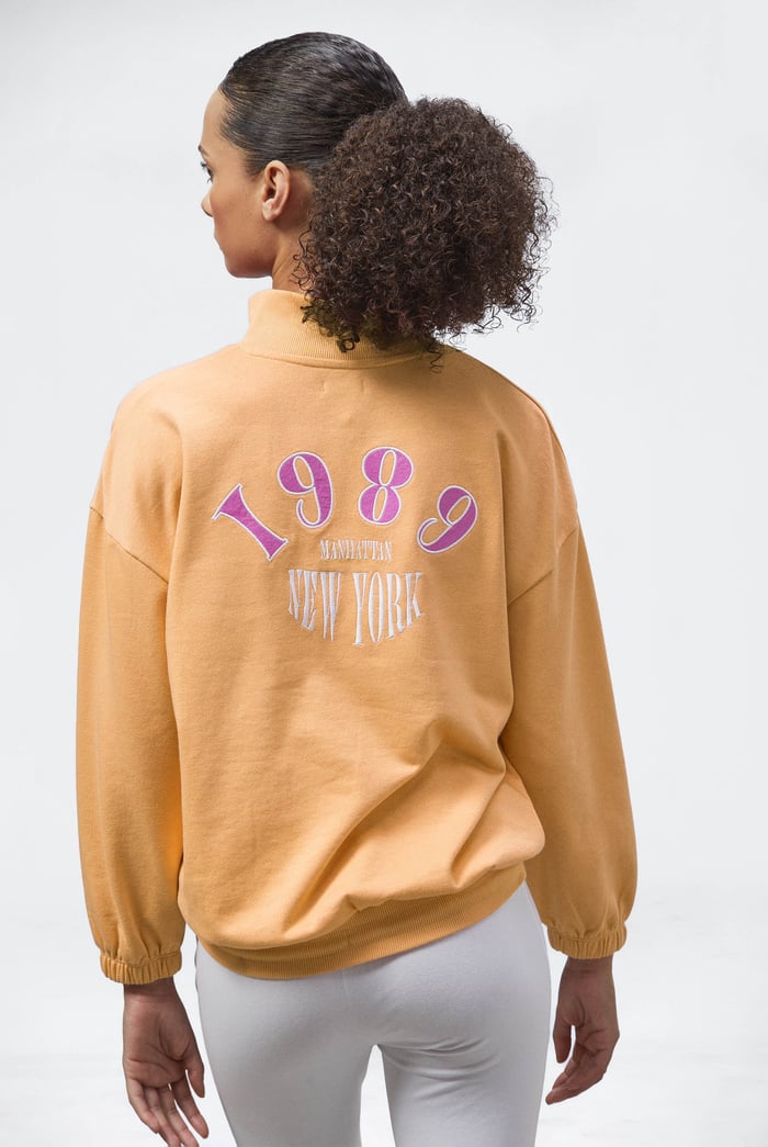 Half Zip High Neck Embroidery Sweatshirt