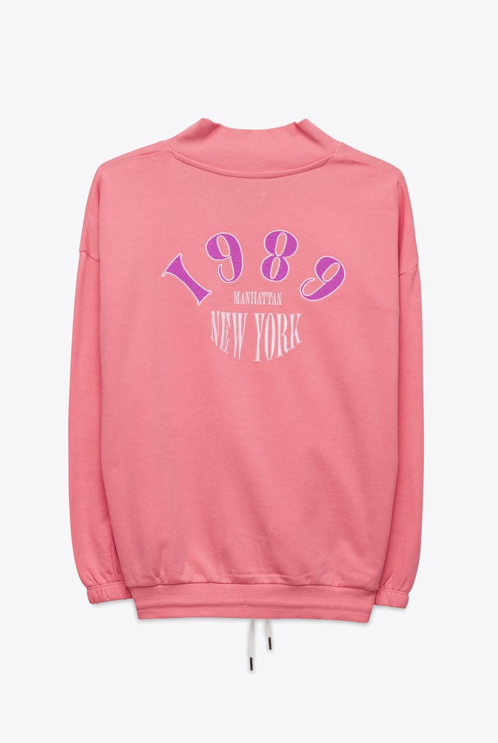 Half Zip High Neck Embroidery Sweatshirt