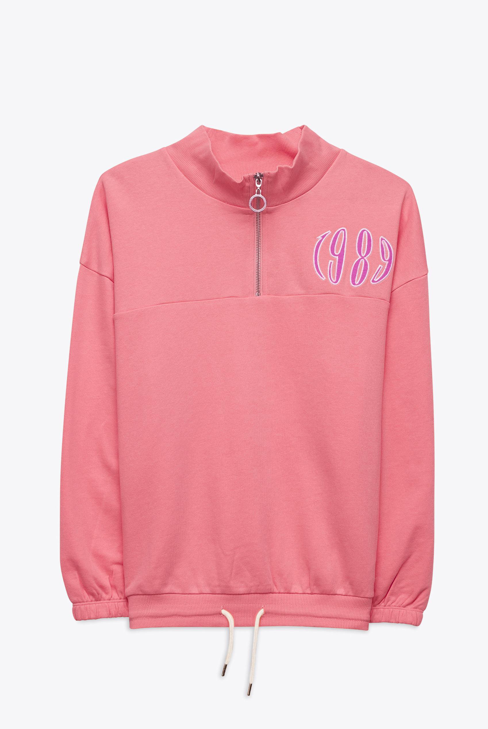 Half Zip High Neck Embroidery Sweatshirt