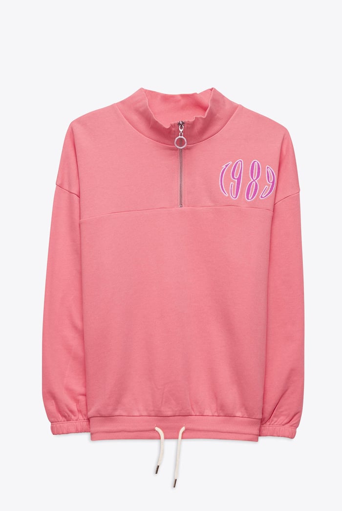 Half Zip High Neck Embroidery Sweatshirt