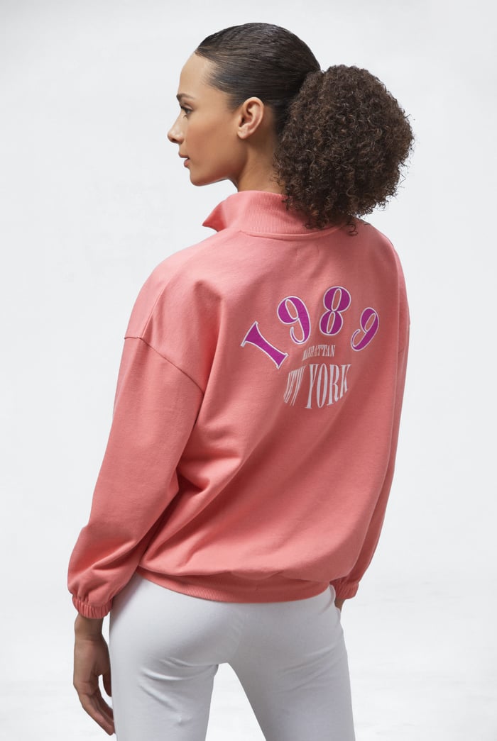 Half Zip High Neck Embroidery Sweatshirt